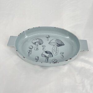 Vintage Block Hearthstone Cast Iron Oval Baking‎ Dish With Mushroom Design